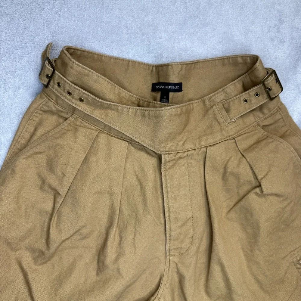 Banana Republic Women Explorer Cargo Culottes Pants 4 Tan Wide Leg Linen Cotton